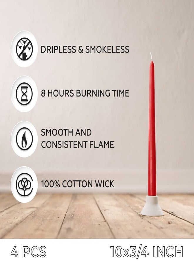 Sonedly 10 Inch Taper Candles 4 Pack - Home Interior Long Burning Dripless and Smokeless Unscented - 8-Hour Burning Red Tapered for Home - Image 2